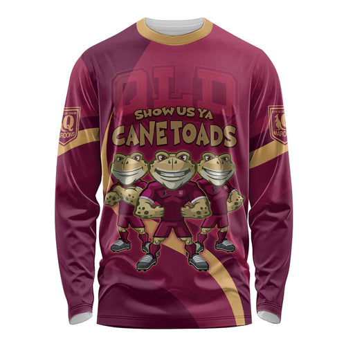 Custom QLD Maroons Cane Toad Long Sleeve Shirt Queensland Origin No3