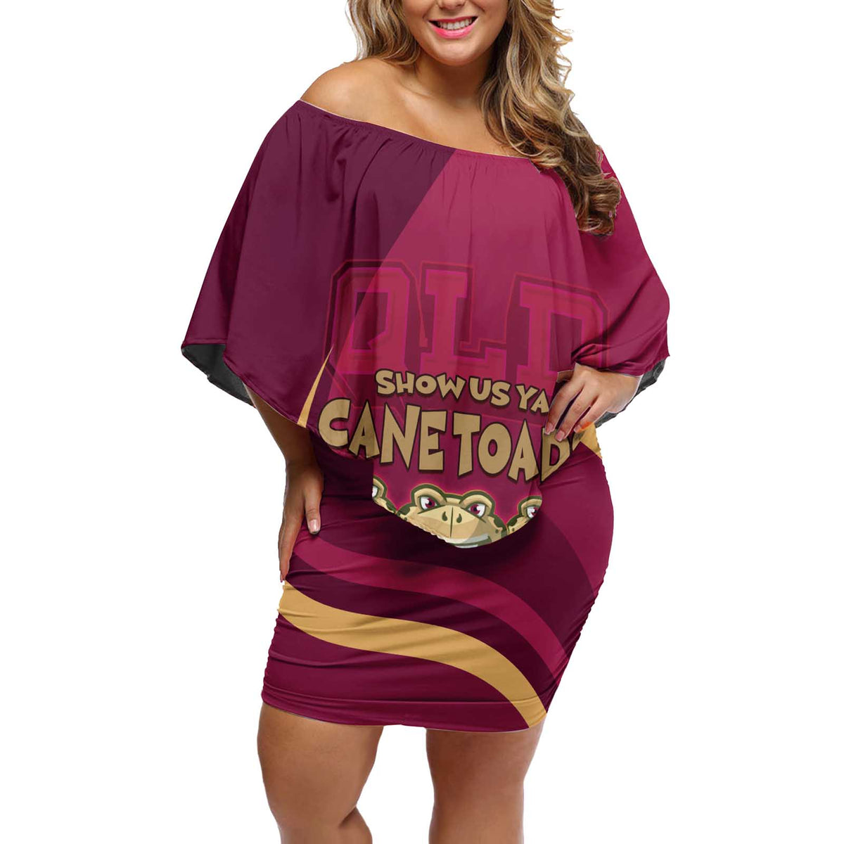 Custom QLD Maroons Cane Toad Off Shoulder Short Dress Queensland Origin No3