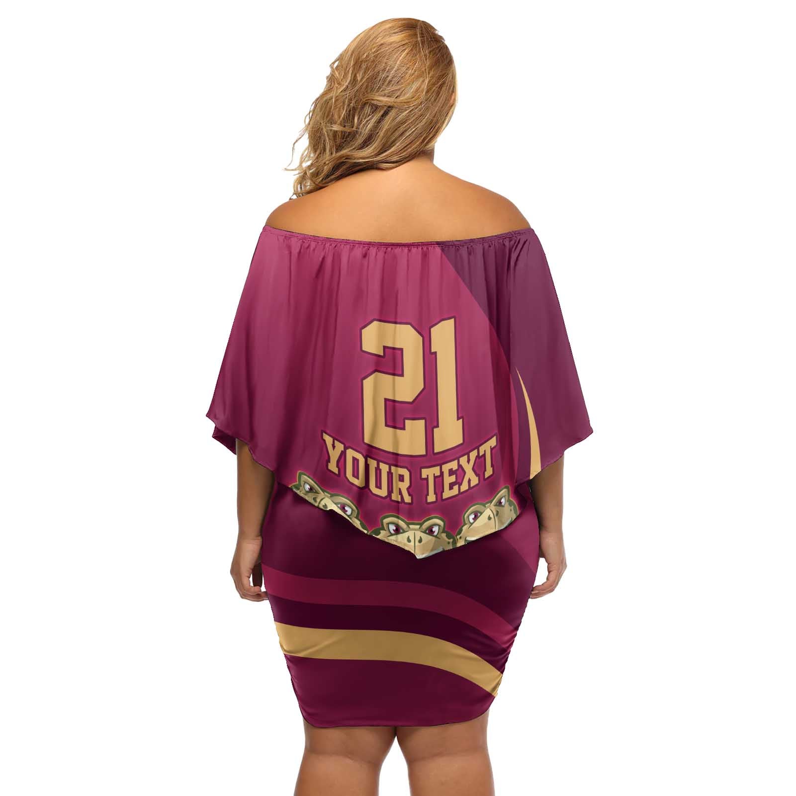 Custom QLD Maroons Cane Toad Off Shoulder Short Dress Queensland Origin No3