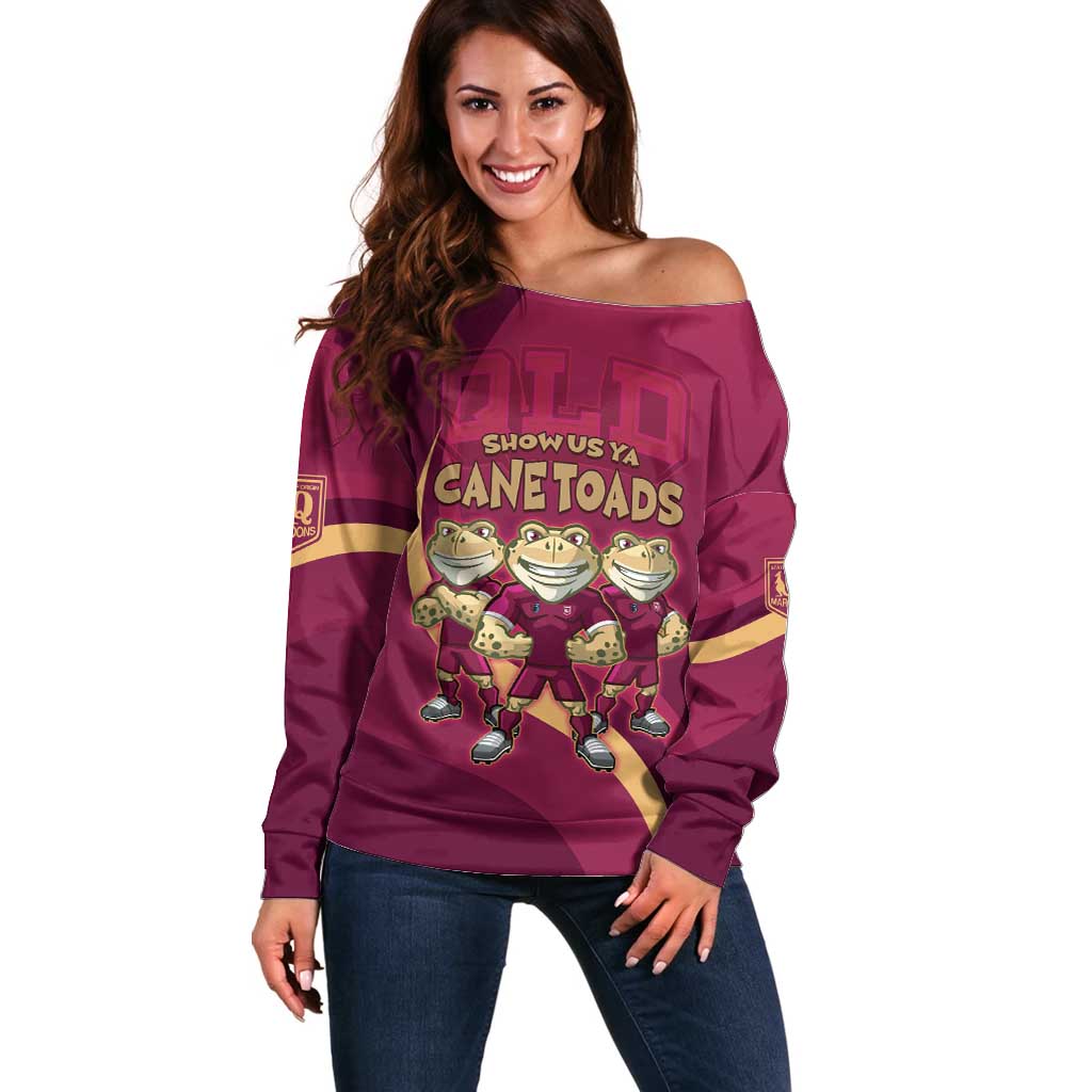 Custom QLD Maroons Cane Toad Off Shoulder Sweater Queensland Origin No3