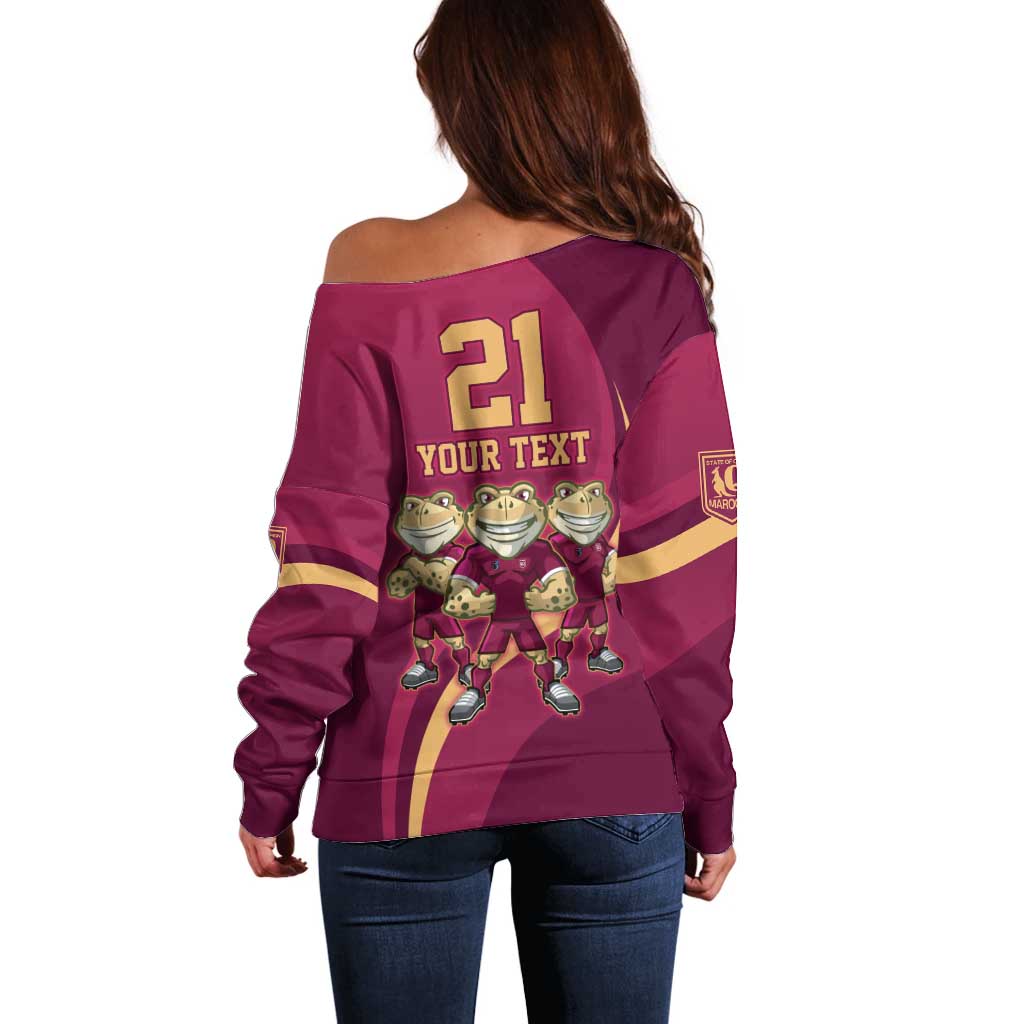 Custom QLD Maroons Cane Toad Off Shoulder Sweater Queensland Origin No3