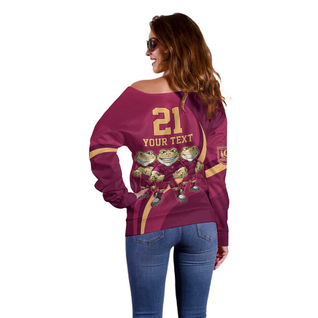 Custom QLD Maroons Cane Toad Off Shoulder Sweater Queensland Origin No3