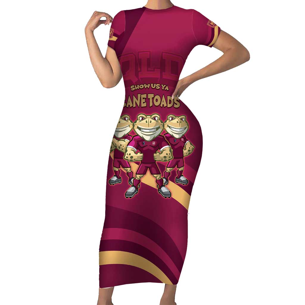 Custom QLD Maroons Cane Toad Short Sleeve Bodycon Dress Queensland Origin No3