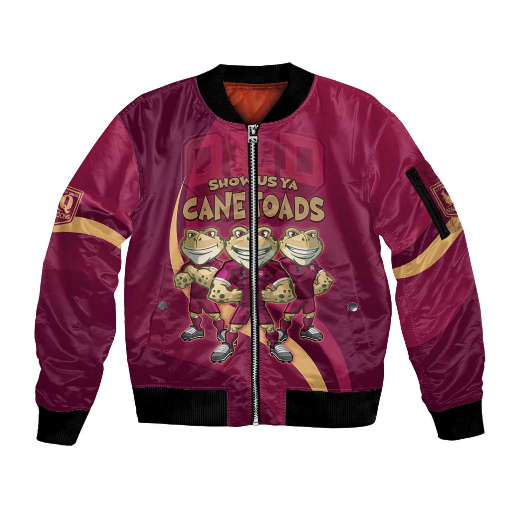 Custom QLD Maroons Cane Toad Sleeve Zip Bomber Jacket Queensland Origin No3