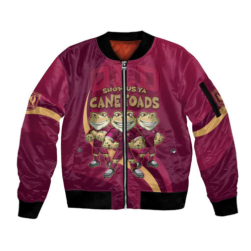 Custom QLD Maroons Cane Toad Sleeve Zip Bomber Jacket Queensland Origin No3