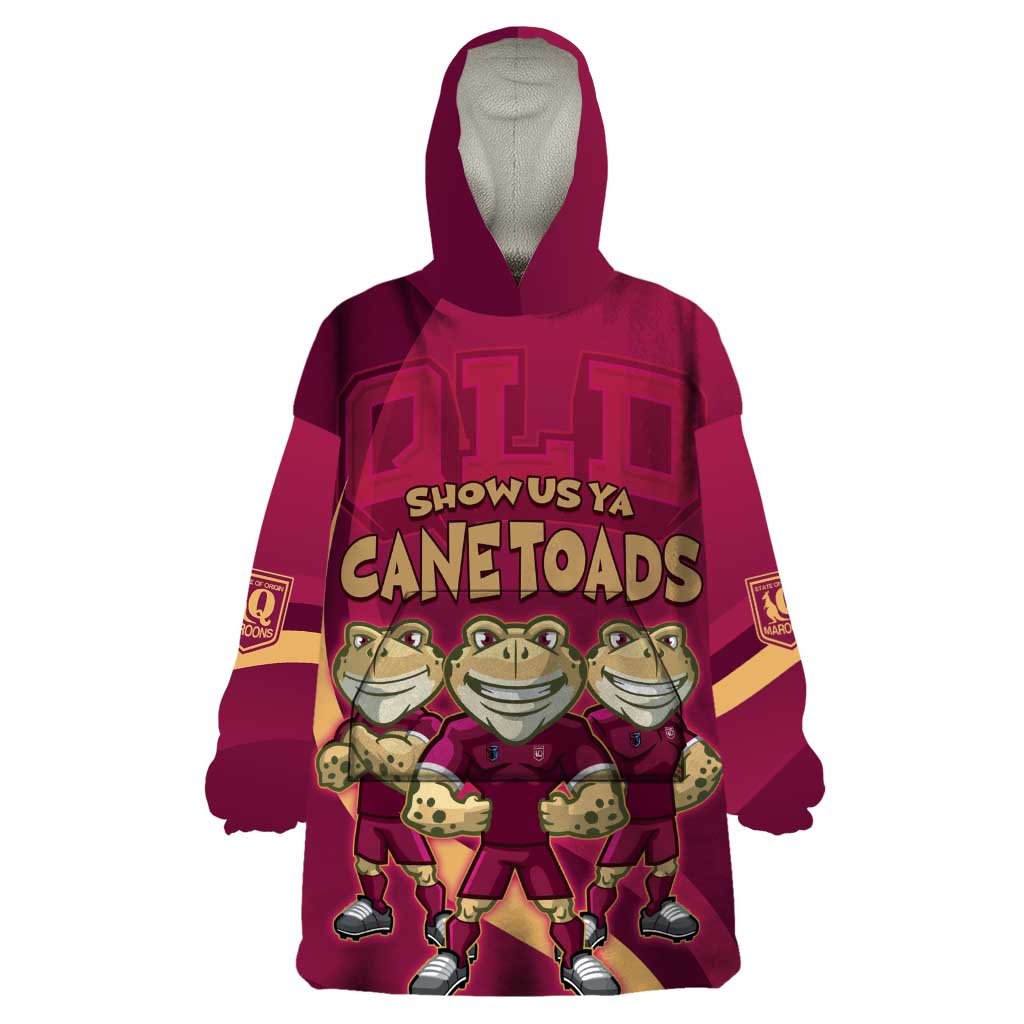 Custom QLD Maroons Cane Toad Wearable Blanket Hoodie Queensland Origin No3