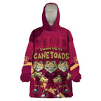 Custom QLD Maroons Cane Toad Wearable Blanket Hoodie Queensland Origin No3