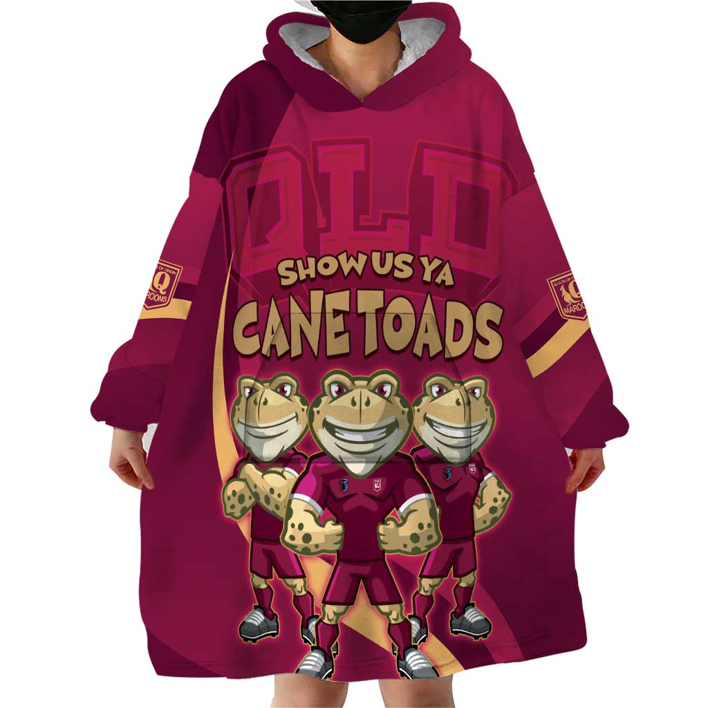 Custom QLD Maroons Cane Toad Wearable Blanket Hoodie Queensland Origin No3