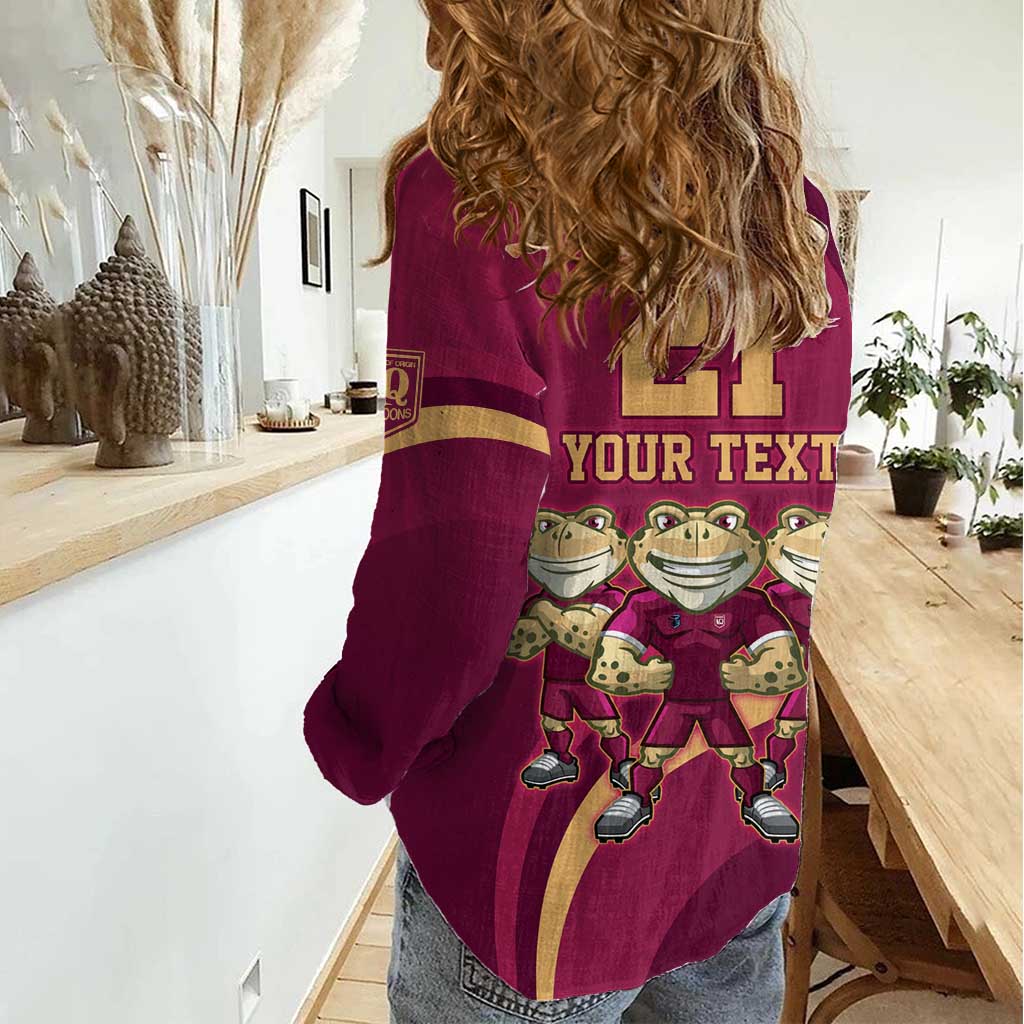 Custom QLD Maroons Cane Toad Women Casual Shirt Queensland Origin No3