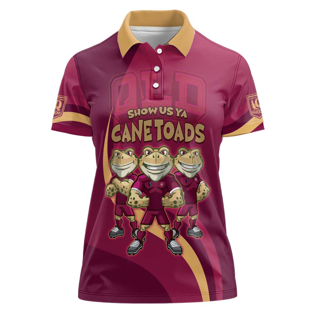 Custom QLD Maroons Cane Toad Women Polo Shirt Queensland Origin No3
