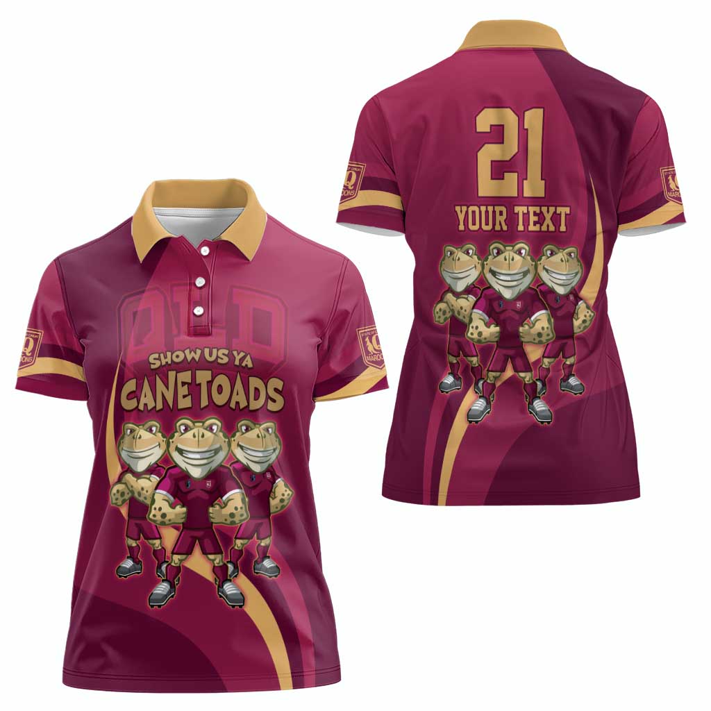 Custom QLD Maroons Cane Toad Women Polo Shirt Queensland Origin No3