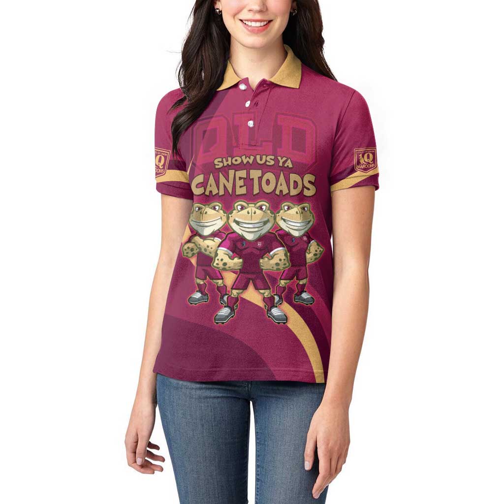 Custom QLD Maroons Cane Toad Women Polo Shirt Queensland Origin No3