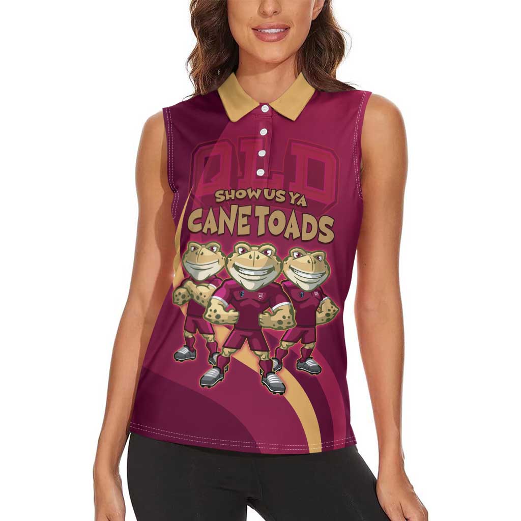 Custom QLD Maroons Cane Toad Women Sleeveless Polo Shirt Queensland Origin No3