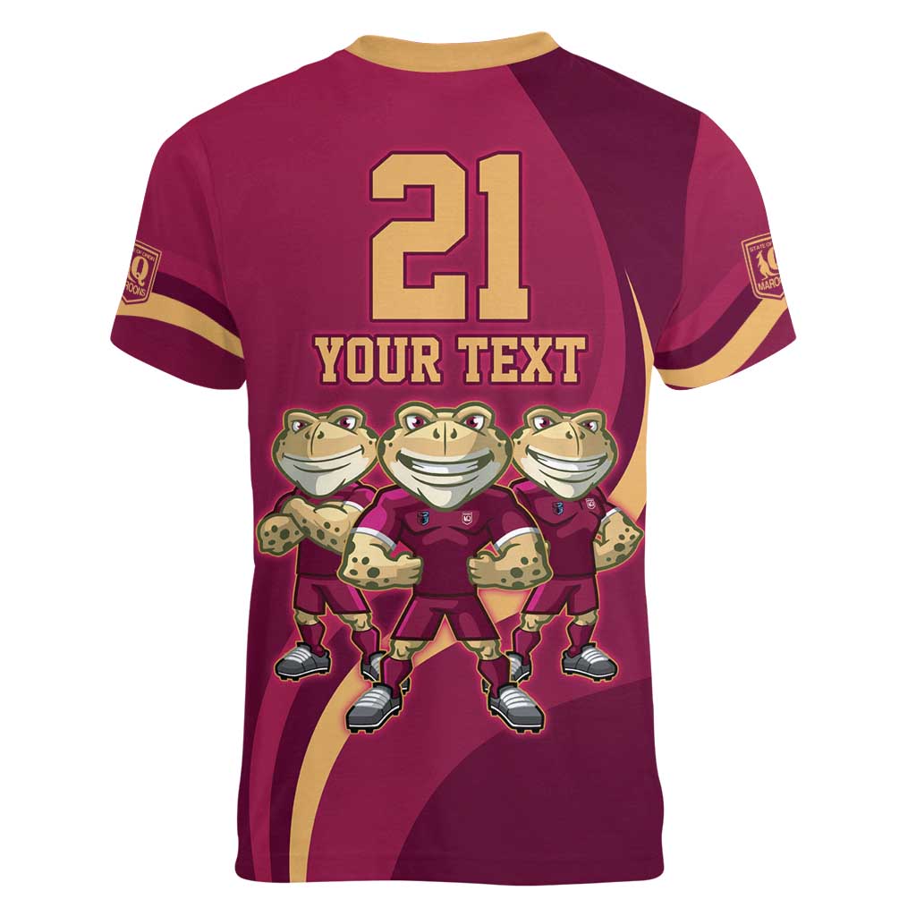 Custom QLD Maroons Cane Toad Women V-Neck T-Shirt Queensland Origin No3