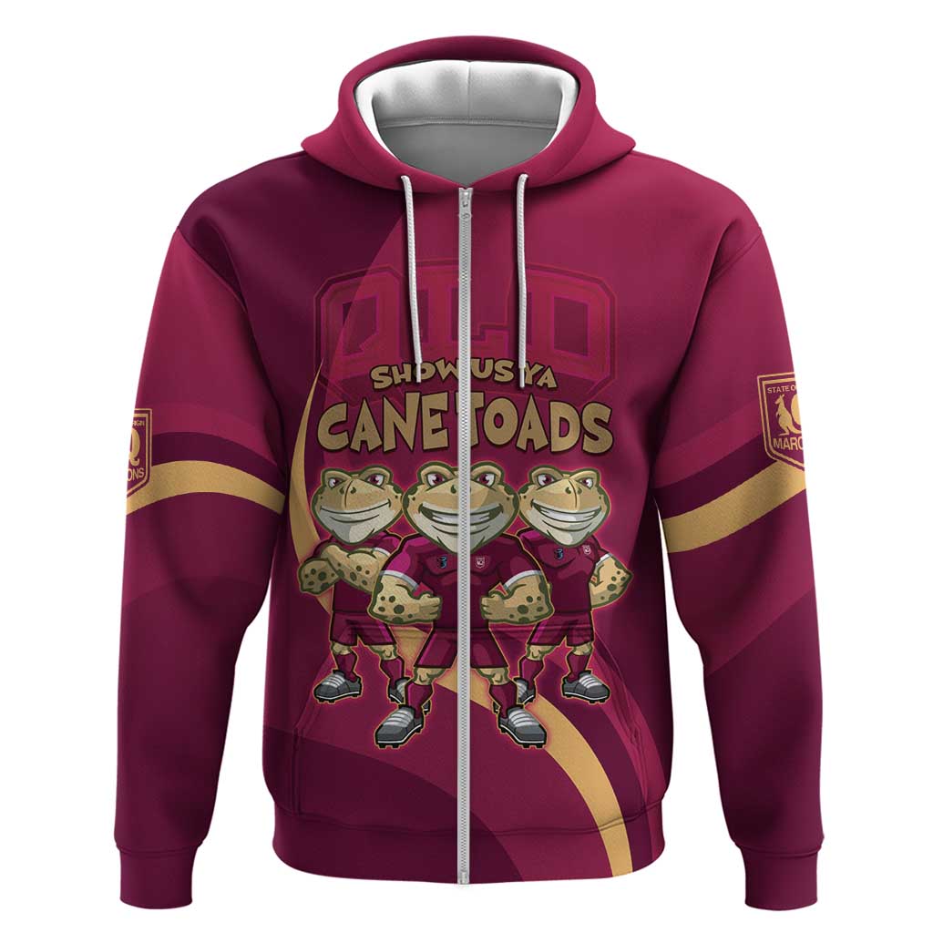 Custom QLD Maroons Cane Toad Zip Hoodie Queensland Origin No3