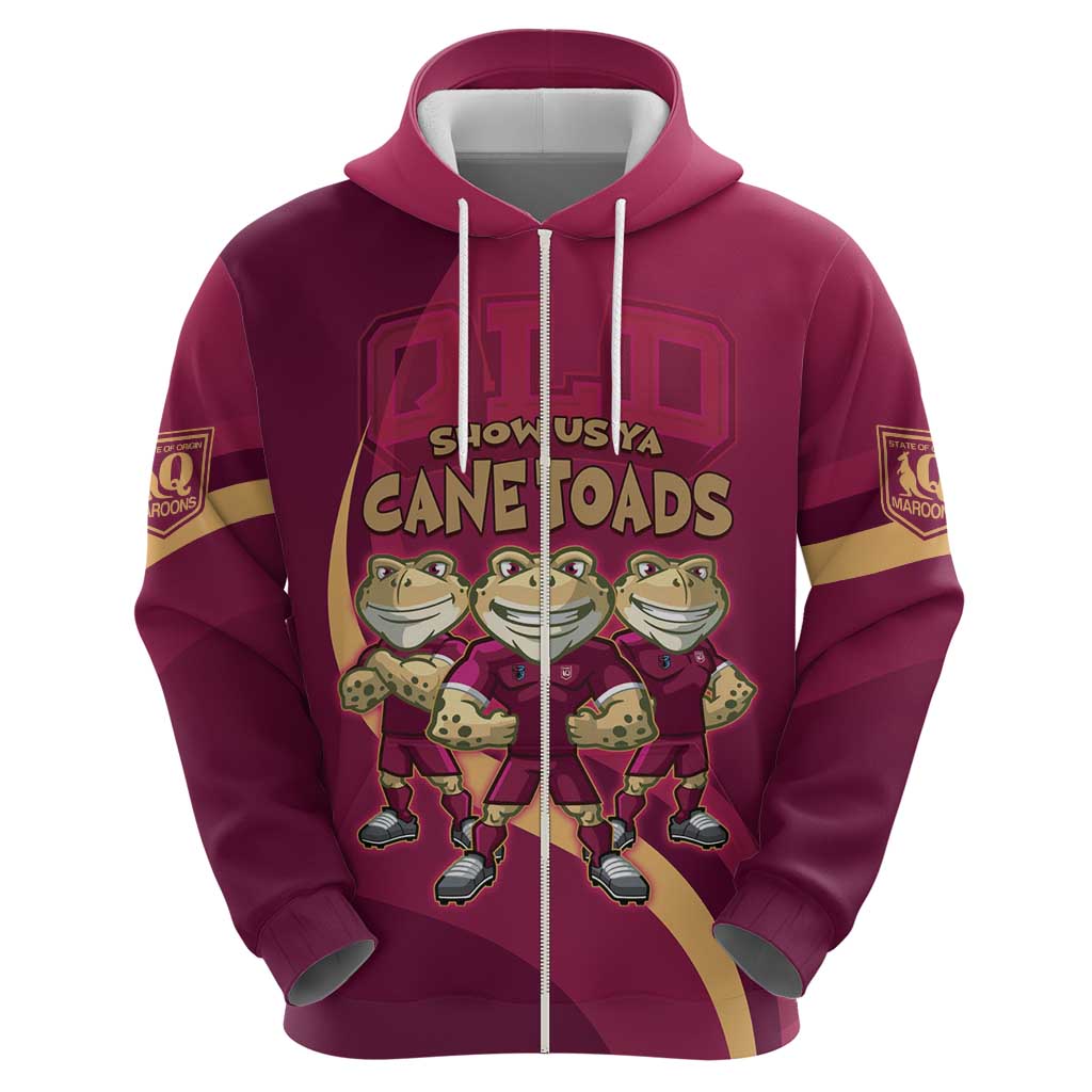 Custom QLD Maroons Cane Toad Zip Hoodie Queensland Origin No3