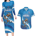 Custom NSW Cockroaches Blues Couples Matching Long Sleeve Bodycon Dress and Hawaiian Shirt New South Wales Origin No1
