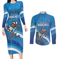Custom NSW Cockroaches Blues Couples Matching Long Sleeve Bodycon Dress and Long Sleeve Button Shirt New South Wales Origin No1