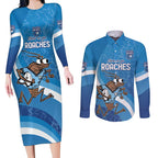 Custom NSW Cockroaches Blues Couples Matching Long Sleeve Bodycon Dress and Long Sleeve Button Shirt New South Wales Origin No1