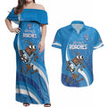 Custom NSW Cockroaches Blues Couples Matching Off Shoulder Maxi Dress and Hawaiian Shirt New South Wales Origin No1