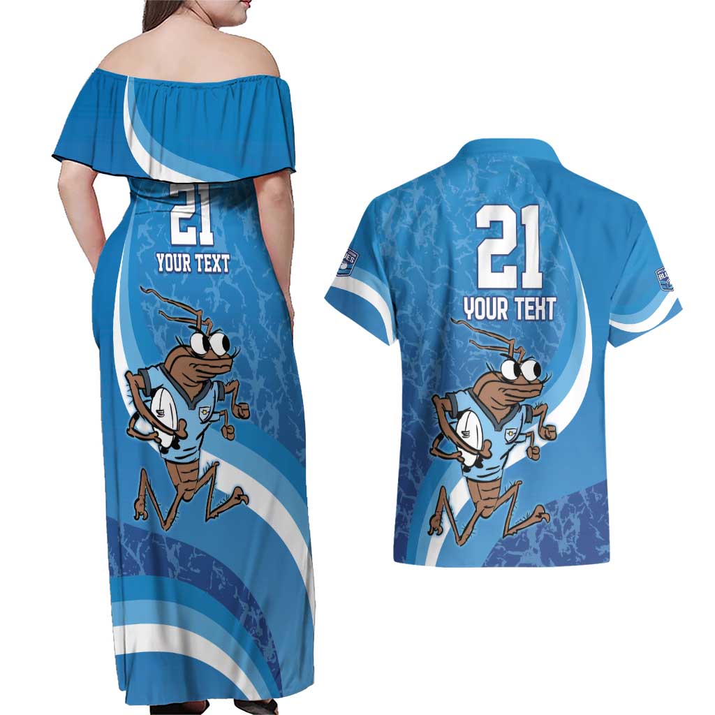 Custom NSW Cockroaches Blues Couples Matching Off Shoulder Maxi Dress and Hawaiian Shirt New South Wales Origin No1