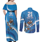 Custom NSW Cockroaches Blues Couples Matching Off Shoulder Maxi Dress and Long Sleeve Button Shirt New South Wales Origin No1
