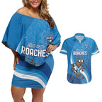 Custom NSW Cockroaches Blues Couples Matching Off Shoulder Short Dress and Hawaiian Shirt New South Wales Origin No1