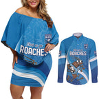 Custom NSW Cockroaches Blues Couples Matching Off Shoulder Short Dress and Long Sleeve Button Shirt New South Wales Origin No1
