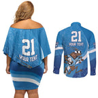 Custom NSW Cockroaches Blues Couples Matching Off Shoulder Short Dress and Long Sleeve Button Shirt New South Wales Origin No1