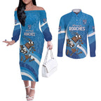 Custom NSW Cockroaches Blues Couples Matching Off The Shoulder Long Sleeve Dress and Long Sleeve Button Shirt New South Wales Origin No1