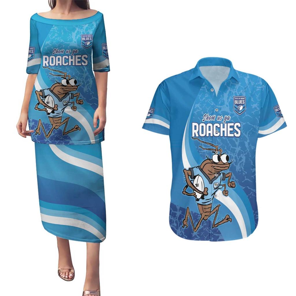 Custom NSW Cockroaches Blues Couples Matching Puletasi and Hawaiian Shirt New South Wales Origin No1