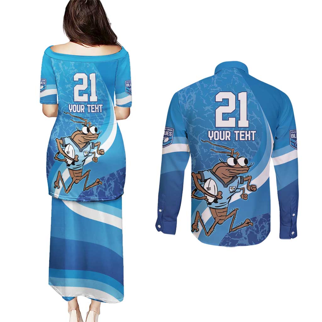 Custom NSW Cockroaches Blues Couples Matching Puletasi and Long Sleeve Button Shirt New South Wales Origin No1