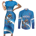 Custom NSW Cockroaches Blues Couples Matching Short Sleeve Bodycon Dress and Long Sleeve Button Shirt New South Wales Origin No1