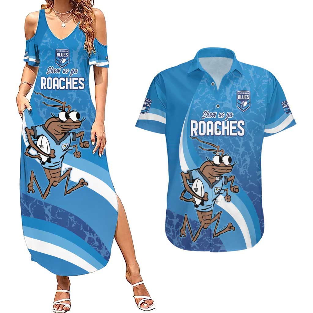 Custom NSW Cockroaches Blues Couples Matching Summer Maxi Dress and Hawaiian Shirt New South Wales Origin No1