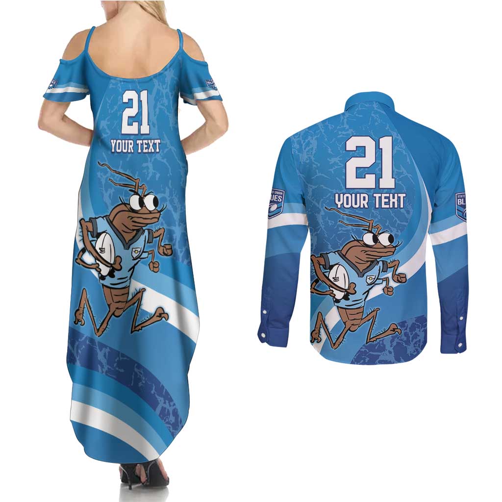Custom NSW Cockroaches Blues Couples Matching Summer Maxi Dress and Long Sleeve Button Shirt New South Wales Origin No1