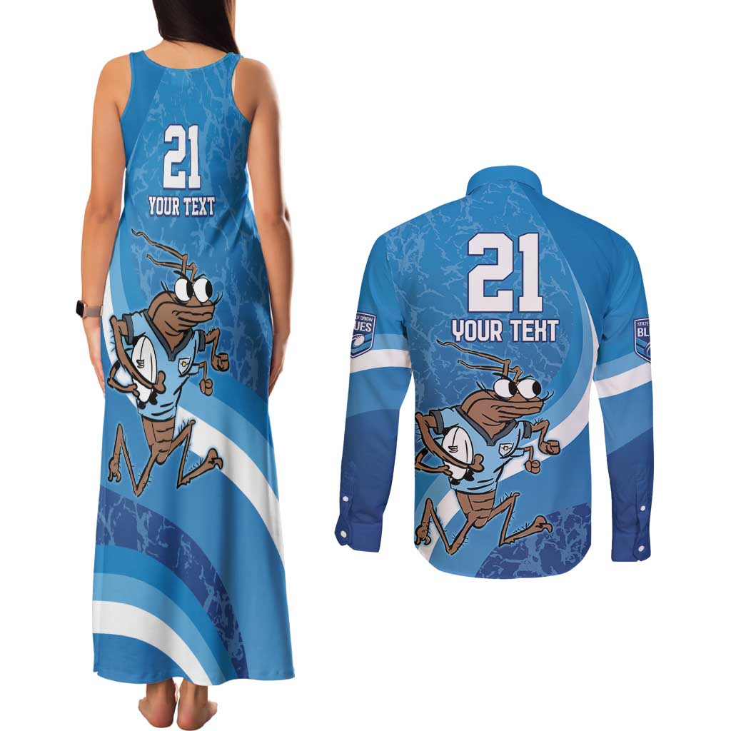 Custom NSW Cockroaches Blues Couples Matching Tank Maxi Dress and Long Sleeve Button Shirt New South Wales Origin No1