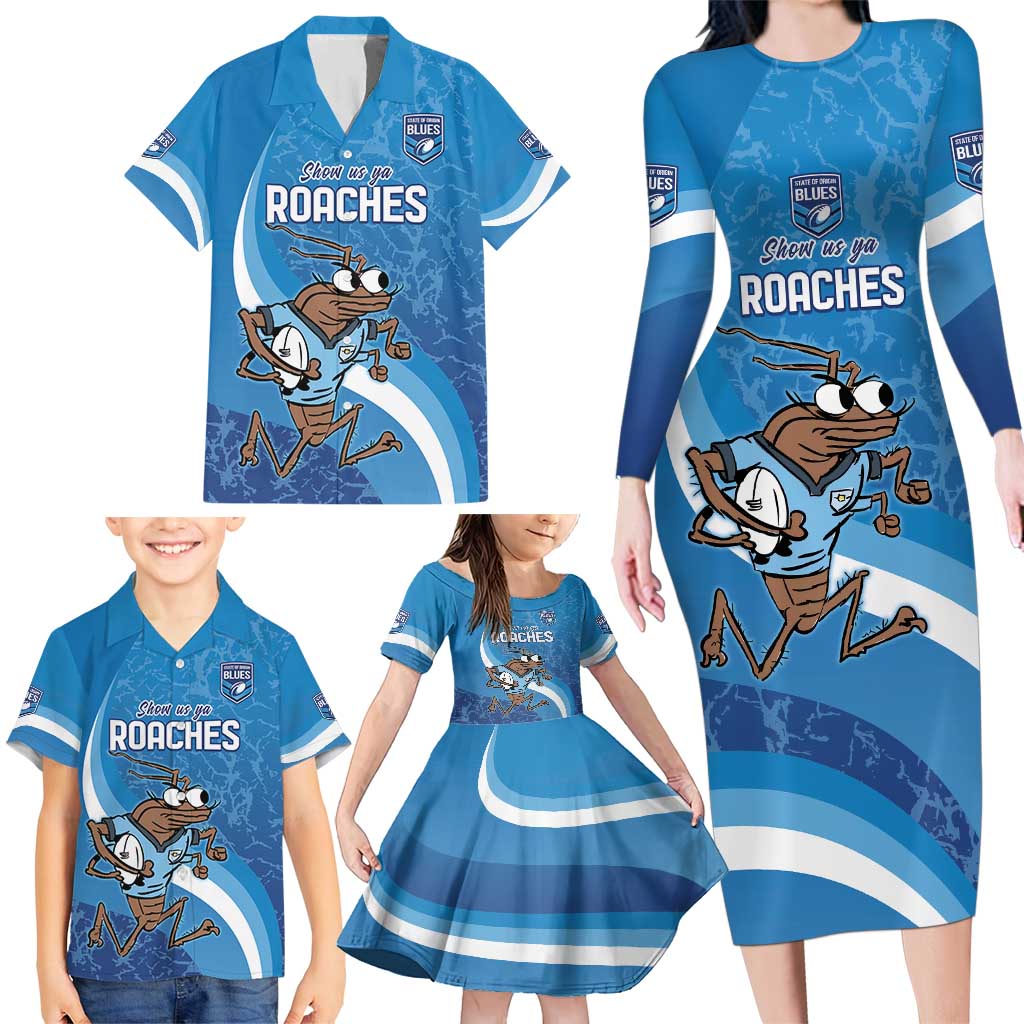 Custom NSW Cockroaches Blues Family Matching Long Sleeve Bodycon Dress and Hawaiian Shirt New South Wales Origin No1