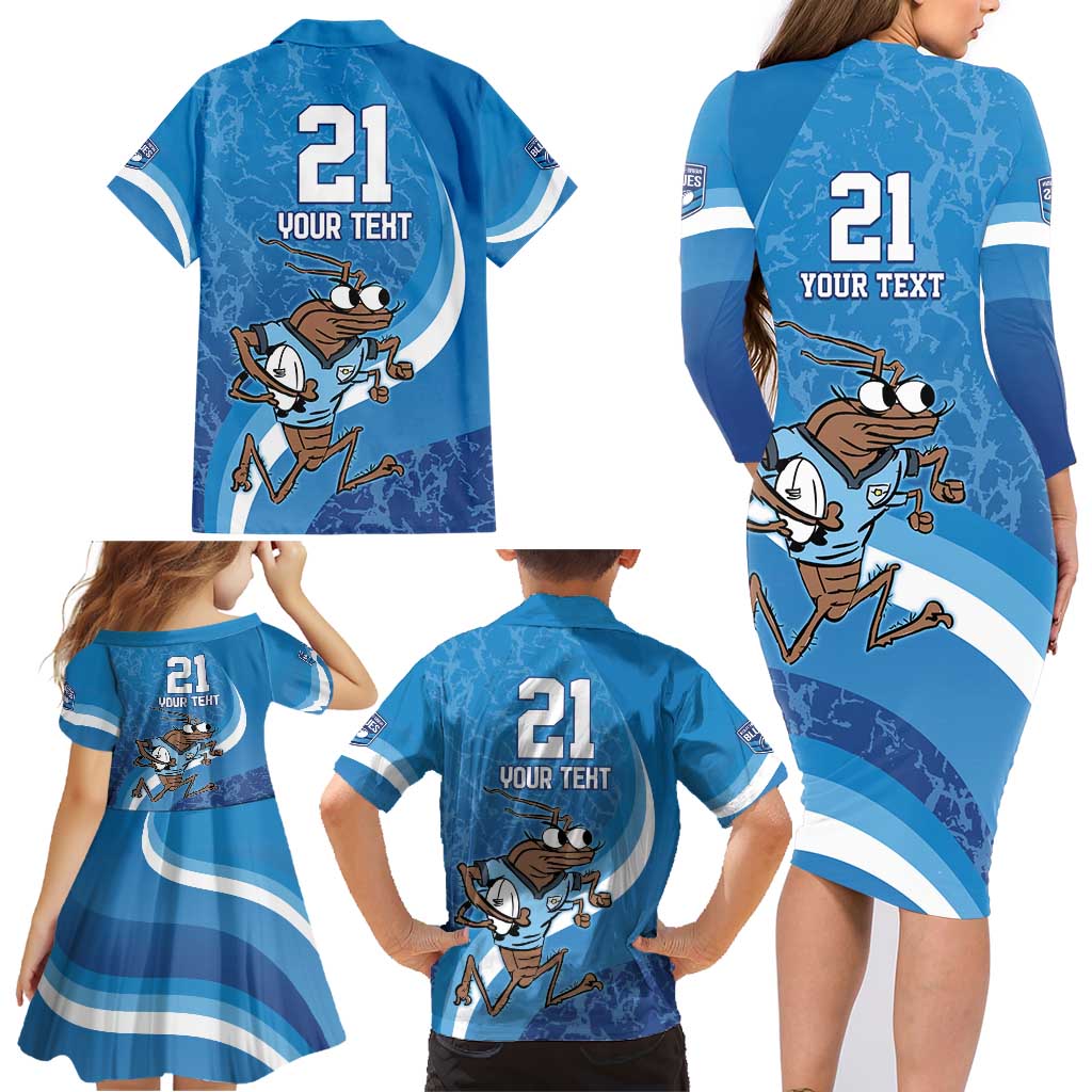Custom NSW Cockroaches Blues Family Matching Long Sleeve Bodycon Dress and Hawaiian Shirt New South Wales Origin No1