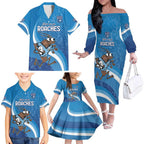 Custom NSW Cockroaches Blues Family Matching Off The Shoulder Long Sleeve Dress and Hawaiian Shirt New South Wales Origin No1
