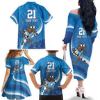 Custom NSW Cockroaches Blues Family Matching Off The Shoulder Long Sleeve Dress and Hawaiian Shirt New South Wales Origin No1