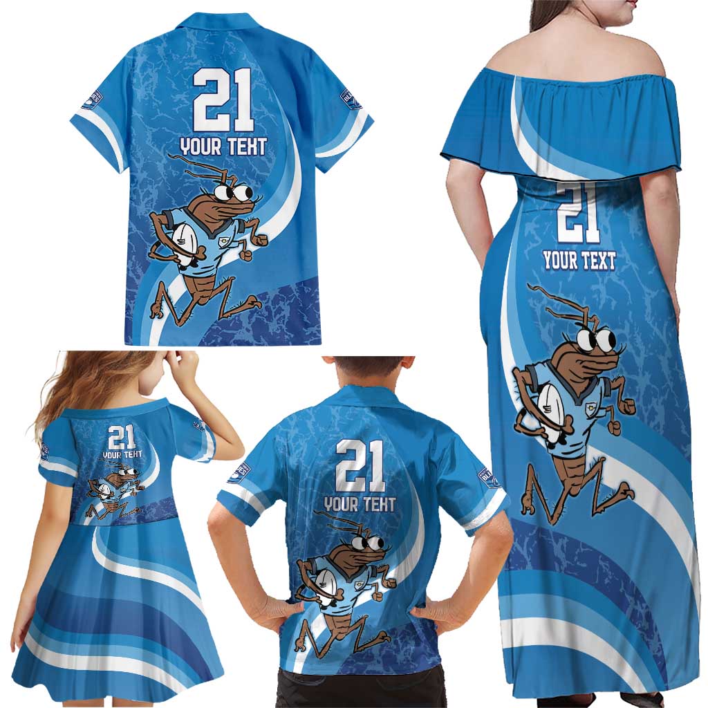 Custom NSW Cockroaches Blues Family Matching Off Shoulder Maxi Dress and Hawaiian Shirt New South Wales Origin No1