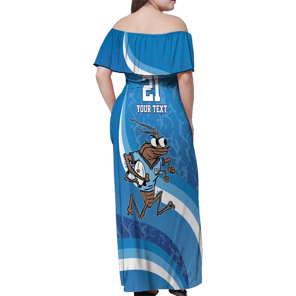 Custom NSW Cockroaches Blues Family Matching Off Shoulder Maxi Dress and Hawaiian Shirt New South Wales Origin No1