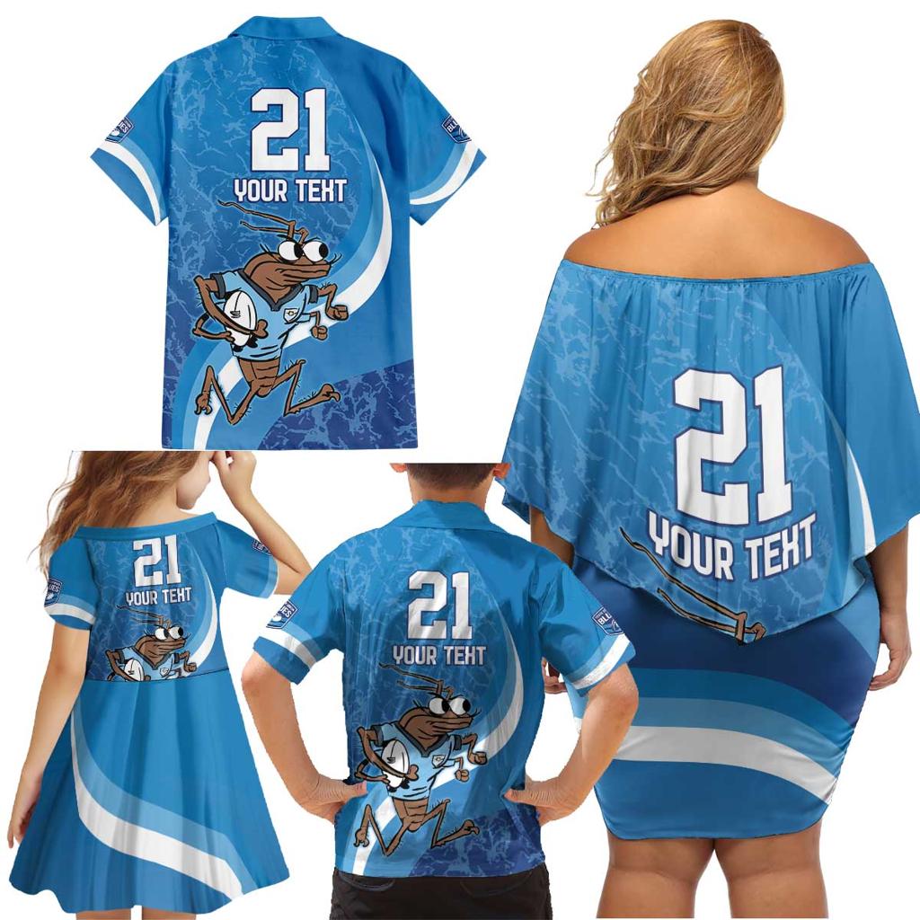 Custom NSW Cockroaches Blues Family Matching Off Shoulder Short Dress and Hawaiian Shirt New South Wales Origin No1