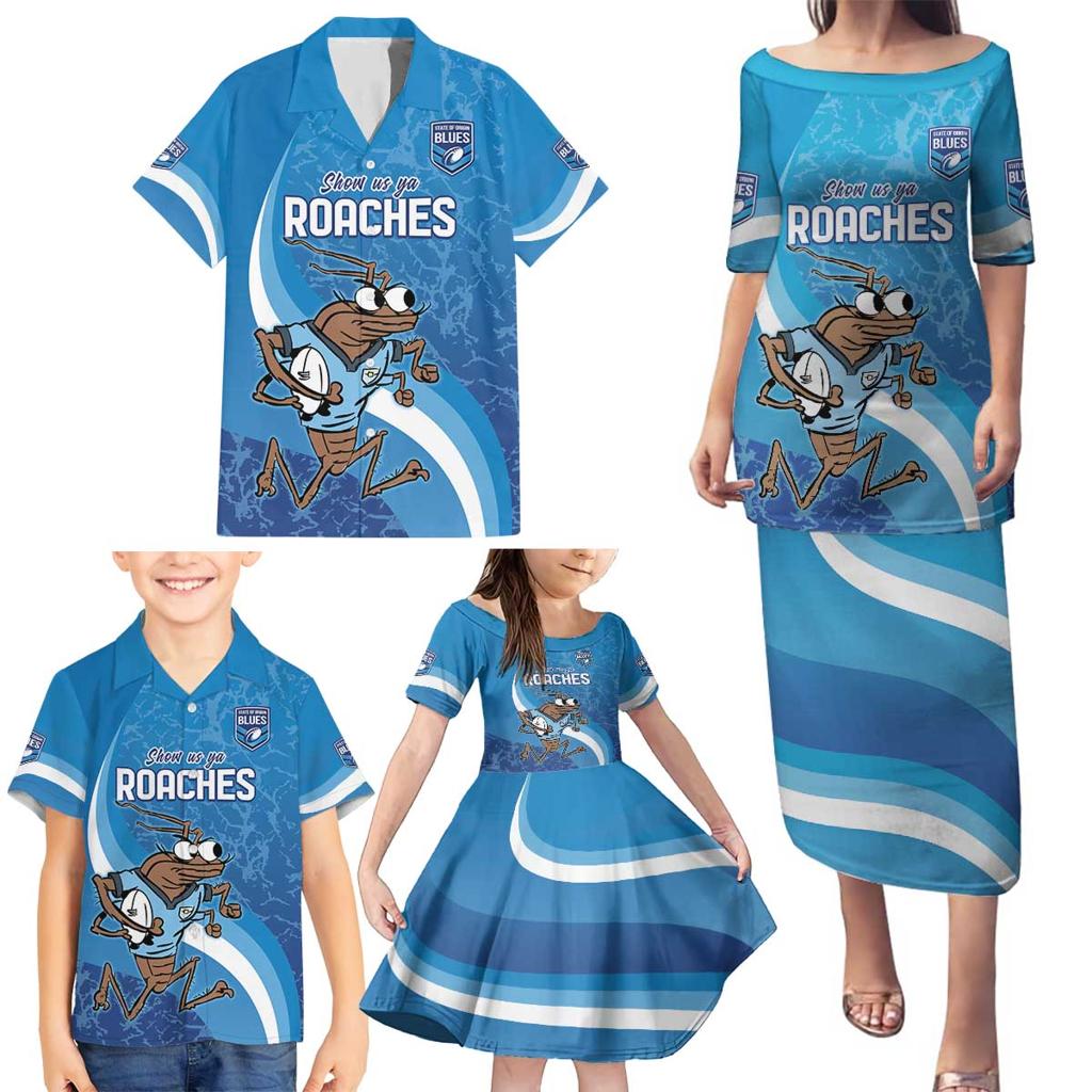 Custom NSW Cockroaches Blues Family Matching Puletasi and Hawaiian Shirt New South Wales Origin No1