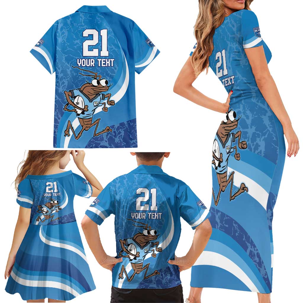 Custom NSW Cockroaches Blues Family Matching Short Sleeve Bodycon Dress and Hawaiian Shirt New South Wales Origin No1