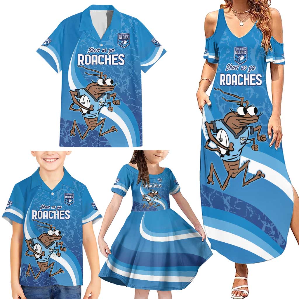 Custom NSW Cockroaches Blues Family Matching Summer Maxi Dress and Hawaiian Shirt New South Wales Origin No1