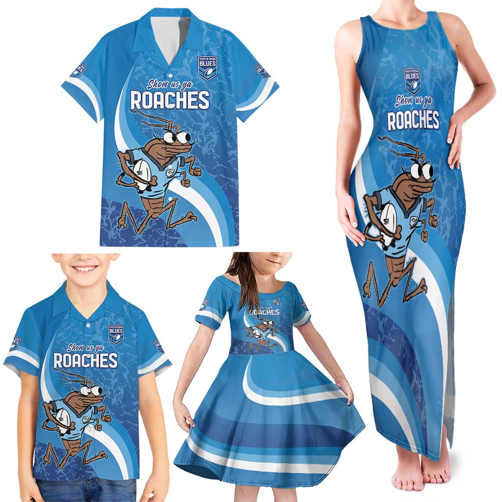 Custom NSW Cockroaches Blues Family Matching Tank Maxi Dress and Hawaiian Shirt New South Wales Origin No1