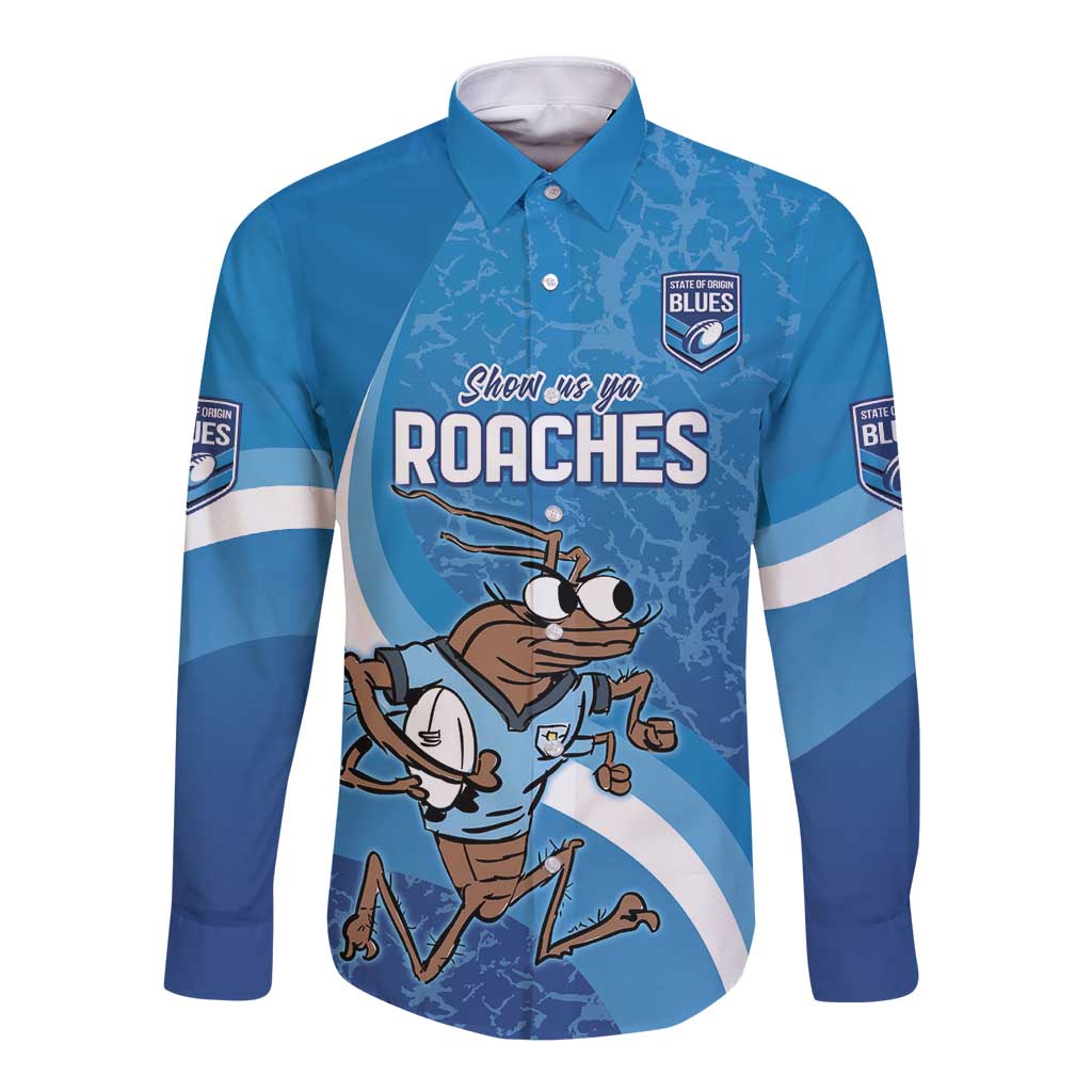 Custom NSW Cockroaches Blues Long Sleeve Button Shirt New South Wales Origin No1