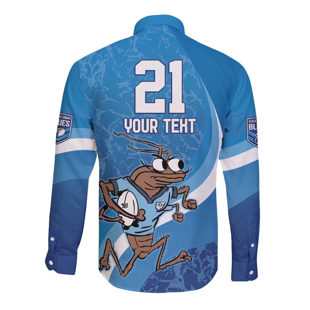 Custom NSW Cockroaches Blues Long Sleeve Button Shirt New South Wales Origin No1