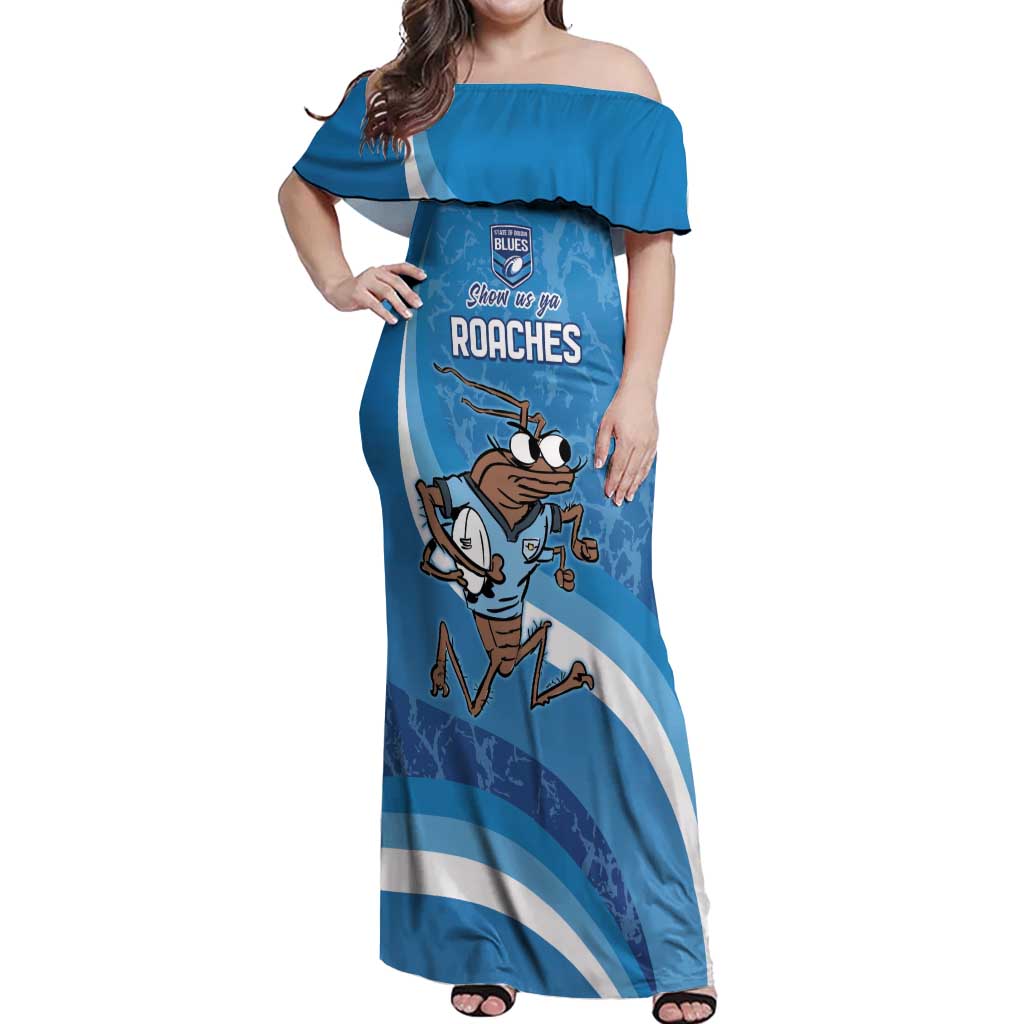 Custom NSW Cockroaches Blues Off Shoulder Maxi Dress New South Wales Origin No1